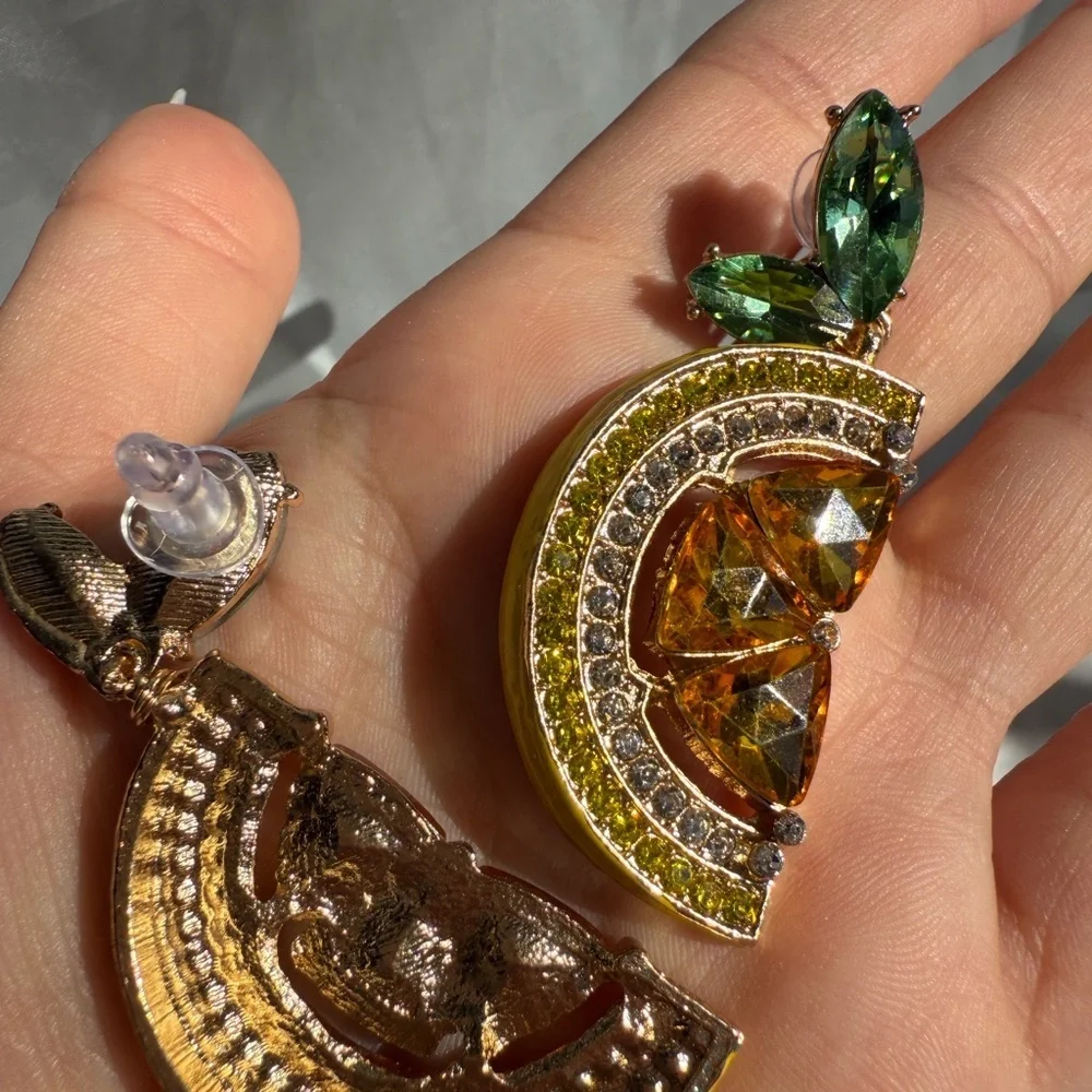 Anthropologe Amalfi Positano lemon Yellow and Green Crystal Earrings